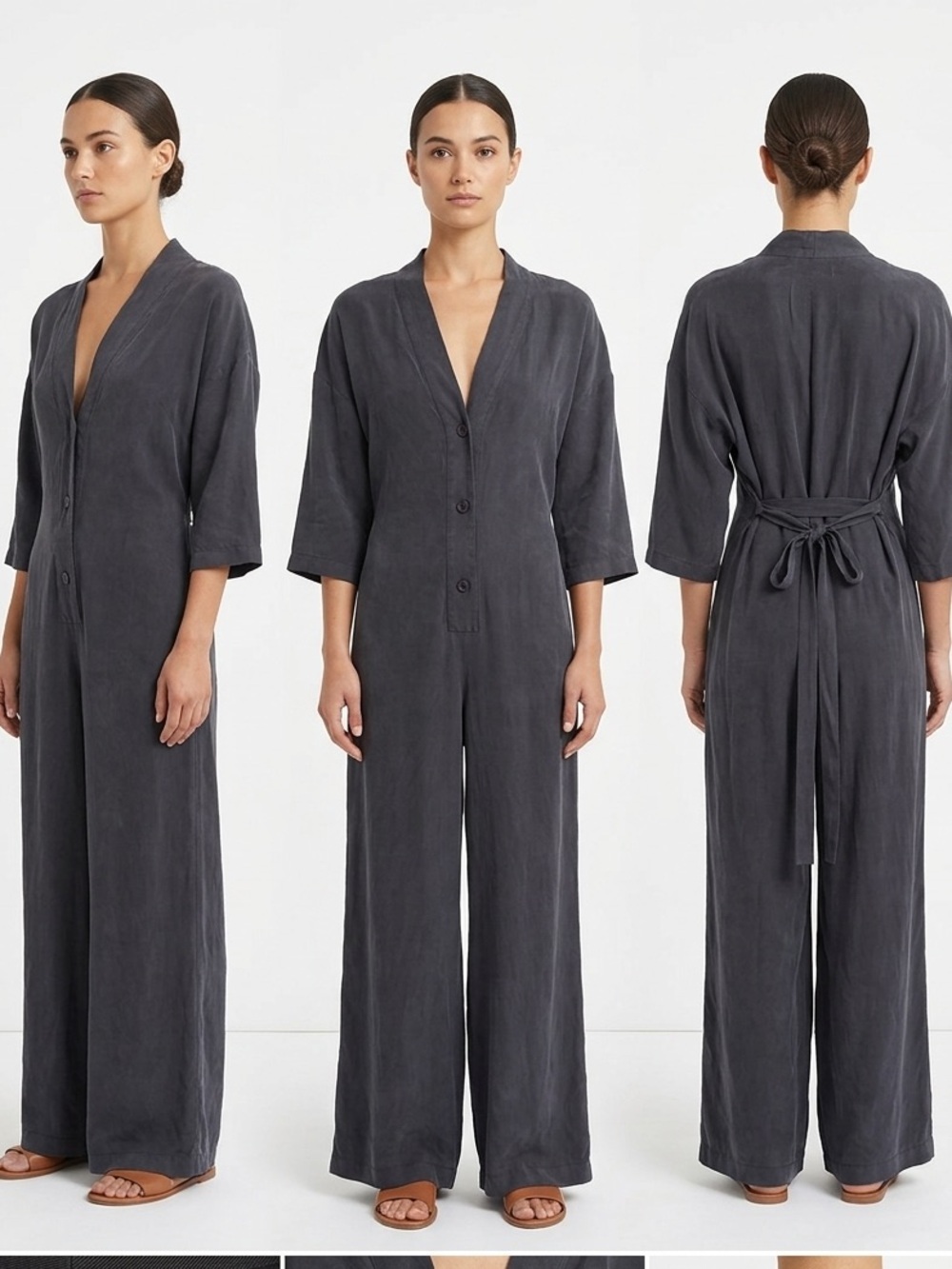 Shades of Grey by Micah Cohen Charcoal Gray Silk Jumpsuit Wide Leg Size XXS